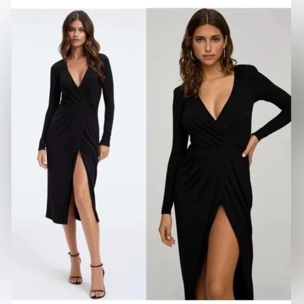Good American Elegant Black Long Sleeve Dress